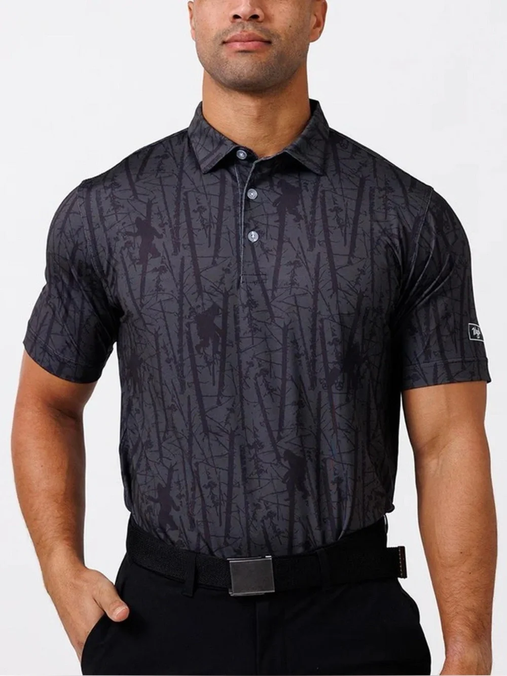 Waggle Golf Polo Mens 3XL Gray Sasquatch Print Performance Shirt NWT Stretch - Picture 1 of 11